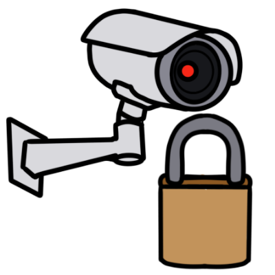 a CCTV camera with a locked padlock next to it.